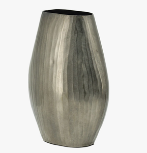 Modern Textured Iron Metal Table <b>Vase</b> with a Vertical <b>Ribbed</b> Pattern Handcrafted Tapered Pewter <b>Vase</b> with a silver Finish - Product Image 2