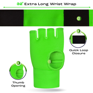 Green Half Finger Training Gloves With Velcro Wrist Support For Boxing Inner Gloves And Martial Arts Unisex Spandex Fit - Product Image 2