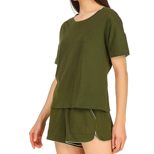 Conjunto de Top de Manga Corta y Pantalones Cortos con Estampado de Mariposas Azul Claro para Mujer, Ropa Casual de Primavera/Verano, 100% Algodón, Transpirable, Corte Holgado - Product Image 2