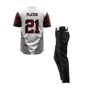 Baseball Uniforms Sublimation Team Baseball Uniform Set Men's White <b>Maroon</b> Sublimated Moisture Wicking - Product Image 2