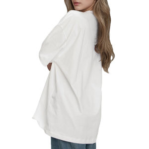T-shirt décontracté unisexe à manches courtes en coton et fibre de bambou blanc avec logo personnalisé pour femme, coupe ample - Product Image 2