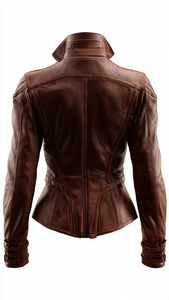 แจ็คเก็ตหนังสไตล์ทหารสำหรับผู้หญิงพร้อมปกตั้ง - Product Image 3