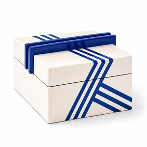 Caja de Joyería con Tapa de Madera y Resina Azul y Blanca, Porta Papel Decorativo para el Hogar, Hotel, Baño, Caja de Joyería con Tapa para Regalo - Product Image 1