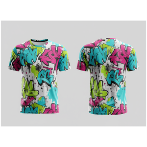 Camiseta de Manga Corta con Estampado de Grafiti para Hombre, Cuello Redondo, Corte Regular, Estilo Urbano, Tejido de Punto, 100% Algodón, Transpirable, 180g, Transferencia Térmica - Product Image 1