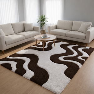 พรมปูพื้นลายนามธรรมสีน้ำตาลขาวสุดหรู ทำด้วยมือ - Product Image 2