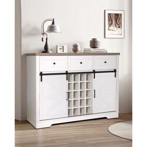 Antiguo Blanco 54 \ "Cocina Café Bar Gabinete Rústico Gran Buffet Aparador 3 Cajones Copa de Vino Estante Estantes de Almacenamiento Bar - Product Image 2