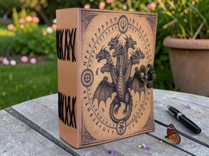 Herb Heritage Handmade Double Dragon Journal Leather Bound Grimoire DND <b>Notebook</b> Spell <b>Book</b> 200 Sheets Vintage Fantasy Gift - Product Image 1