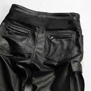 Zipro Industries 2026 <b>Men's</b> Black <b>Leather</b> Moto <b>Pants</b> High Waist Multiple Pockets Biker Style Straight Fit Button Fly Winter Wear - Product Image 2