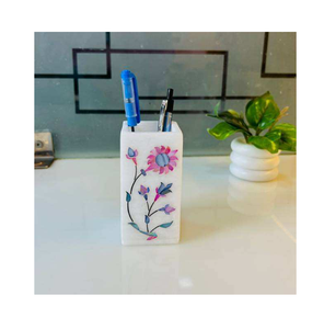 Floral Design <b>White</b> <b>Pen</b> Holder With Colorful Inlay Pattern Digital Printed Portable Desk Organizer For Office Use - Product Image 1
