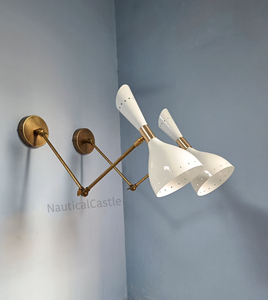 Vintage Nautical White Italian Diablo <b>Wall</b> <b>Sconce</b> Pair Mid Century 1950s Decorative Bedside <b>Wall</b> Light Lamps Gift - Product Image 1