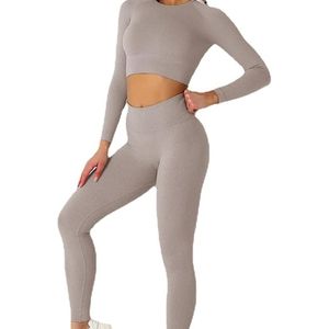 Ropa Deportiva Sólida y Estética para Mujer, Top de Manga Larga sin Costuras, Conjunto Deportivo de Cintura Alta, Transpirable y de Secado Rápido - Product Image 3