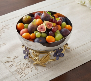 Handmade <b>Metal</b> <b>Bowl</b> With Purple Enamel Flowers Gold Base Flower Design Tableware For Gifting Dining Table And Office Display - Product Image 4