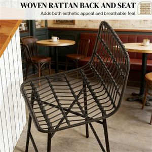Black Rattan Bar <b>Stool</b> <b>Dining</b> Chair with Two Bars Set of Two - Product Image 3