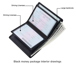 Portefeuille vintage en cuir véritable Crazy Horse, petit portefeuille sécurisé pour homme, sac à monnaie en polyester personnalisé, marron uni, ouvert - Product Image 2