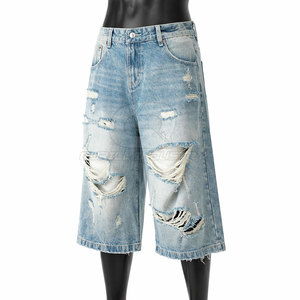 Jean short en coton tricoté pour homme, coupe droite, taille mi-haute, décontracté, avec fermeture boutonnée et poches, idéal pour le quotidien, les vacances et les sorties estivales. - Product Image 3
