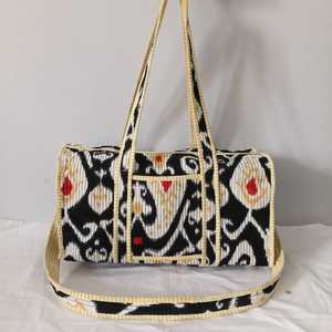 Hand Block Print Cotton Quilted <b>Pillow</b> Bag | Artisan Geometric Jaipuri Print Weekender Overnight Bag | Indian Handmade Travel - Product Image 3