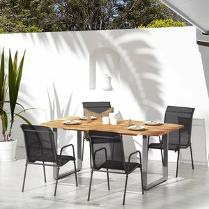 Set di 4 Sedie da Giardino in Acciaio Nero e Antracite, Misura Standard - Product Image 1