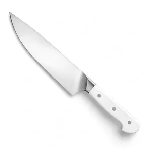 Cuchillo de Chef Clásico de 8 Pulgadas con Hoja Plateada y Mango Blanco de Tres Remaches, Cuchillo de Cocina para Cortar Frutas y Verduras, Preparación Diaria de Alimentos - Product Image 4