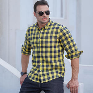 <b>Men's</b> <b>Yellow</b> Blue Striped Cotton Formal <b>Shirt</b> Full Sleeve Button Down Collar Spring Breathable Poplin Woven - Product Image 3