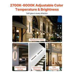 Applique da Esterno Moderne a Striscia Lunga 23,6 Pollici, Confezione da 2, Impermeabili IP65, Gamma di Colori 2700K-6000K - Product Image 3