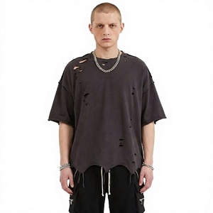 T-shirt à manches courtes noir surdimensionné pour homme, style streetwear, col roulé, jersey tricoté, couleur unie, décontracté, écologique - Product Image 1