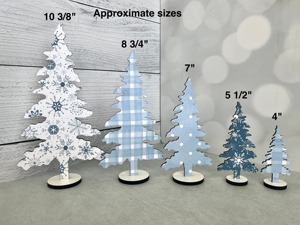 Wooden Christmas <b>Tree</b> Set Blue White Snowflake Pattern Tabletop Decor <b>Indoor</b> Holiday Display Pine Shape MDF Craft <b>Trees</b> - Product Image 5
