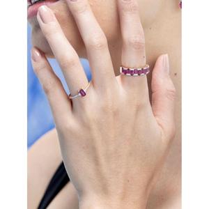 14K White Gold Eternity Wedding <b>Ring</b> with Oval Baguette Ruby and <b>Diamond</b> - Product Image 3