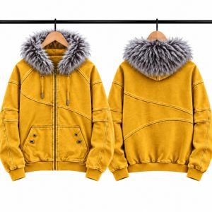 Sudadera Unisex con Cierre, Capucha Forrada de Piel Sintética, Cordón Ajustable, 100% Algodón, Estampado Digital Otoñal, Estilo Casual con Parches - Product Image 6