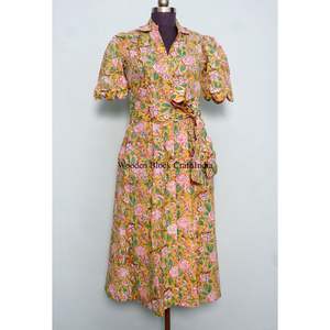 Vestido de Mujer, Hermoso, de Algodón Puro, con Estampado Digital Floral, Largo hasta la Rodilla, Elegante, con Cinturón Decorativo, para Fiestas Especiales - Product Image 1