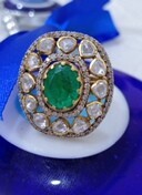 Women's Silver 18K <b>Gold</b> Plated Oval Cluster Floral Pave Setting Green Doublet Classic <b>Cocktail</b> <b>Ring</b> for Wedding Jewelry - Product Image 1