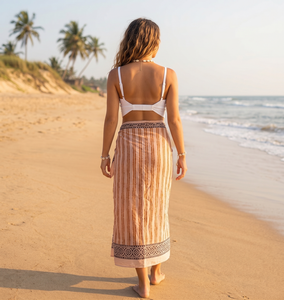 Pareo de algodón estampado a mano al por mayor para mujer, con estampado floral de melocotón, ligero, estilo bohemio, para playa o resort indio. - Product Image 3