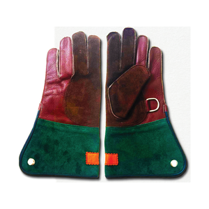 Leather Full Finger Green <b>Red</b> Brown hunting Falcon <b>Gloves</b> for animal handling - Product Image 1