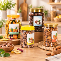 Pot de stockage rond en plastique PET de qualité alimentaire avec couvercle à poignées, récipient transparent pour noix, céréales et produits secs