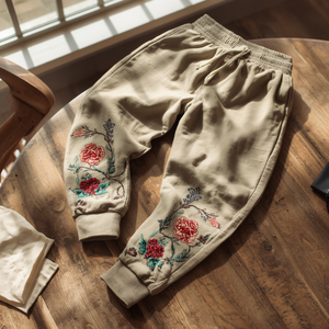 Pantalon de jogging pour homme en coton brodé, décontracté, doux, confortable, avec taille élastique, pantalon de sport - Product Image 3