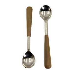 Juego de Cucharas para Helado Reutilizables con Mango de Madera, Juego de Cucharas de Acero Inoxidable para Restaurantes, Bodas y Fiestas - Product Image 2