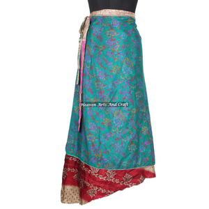 New Fancy Silk Magic <b>Wrap</b> Skirt Women Wear Vintage Silk Sari Long Length <b>Wrap</b> Around Skirt 2 Layer Reversible Magic 38" <b>Sarong</b> - Product Image 1