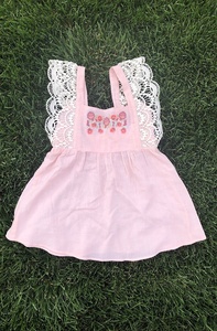 Tenue brodée pour mère et fille, avec belle dentelle et pompon, ornement assorti, artisanal avec coton doux, rose clair, - Product Image 3