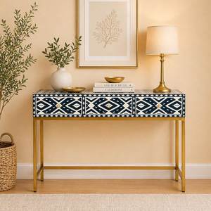Handcrafted Bone Inlay <b>Console</b> <b>Table</b> With Exquisite Floral Design For Modern Interior Decoration Concepts - Product Image 4