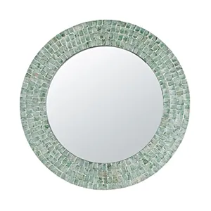 Handcrafted Round Mother Of Pearl <b>Mirror</b> Natural Green Shell Mosaic Wall <b>Accent</b> <b>Mirror</b> For Luxury Living Room Interior - Product Image 3