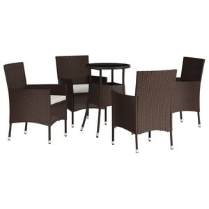 Ensemble bistro patio 5 pièces en poly rotin marron avec coussins ensembles de jardin - Product Image 3