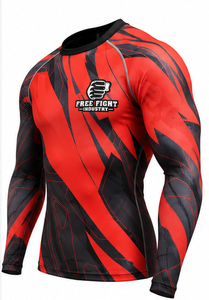 เสื้อรัดกล้ามเนื้อแขนยาวสีแดงดำสำหรับผู้ชาย ยี่ห้อ Face Fight Industrial  แบบซับลิเมชั่น  รักษาสิ่งแวดล้อม ป้องกันรังสียูวี 50  ต้านเชื้อแบคทีเรีย แห้งเร็ว เหมาะสำหรับ MMA และ BJJ - Product Image 1