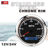 85mm 3 3/8 Inci Elektrikal untuk Jarum Speedometer Hitam 30 MPH ODOMETER IP67 Tahan Air Lampu Latar LED Super Putih Stepper
