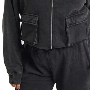 Sudadera con capucha y cremallera para mujer, estilo vintage, lavada, oversize, corta, tipo chaqueta, streetwear, OEM ODM de fábrica - Product Image 2