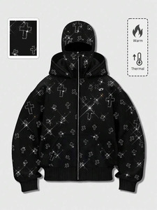 Sweat à capuche zippé entièrement orné de strass pour homme, coupe oversize, en molleton épais, style streetwear, avec masque intégré, personnalisable, vente en gros, 100% coton - Product Image 3