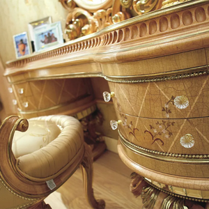 European Royal Classic Solid Mahogany Dressing <b>Table</b> with Oval <b>Mirror</b> Full Gold Carved Antique Vanity for Resort Villa Bedroom - Product Image 5