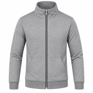 <b>Women's</b> Gray <b>Zip</b>-<b>Up</b> Sweatshirt Stand Collar Full Sleeve Knitted Solid Color Breathable Autumn Casual <b>Jacket</b> - Product Image 1