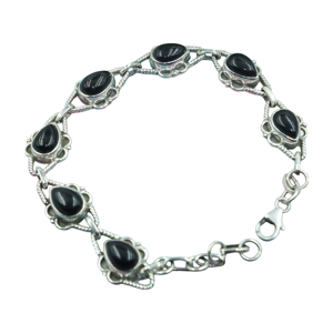 Natural Black Onyx <b>Gemstone</b> <b>Bracelet</b> Handmade 925 Sterling Silver Boho Teardrop Link Chain Jewelry Gift for Women Unisex Men Her - Product Image 1