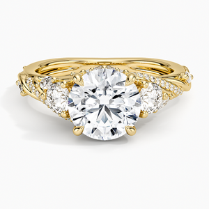 14K Yellow Gold Ring Featuring the Begonia Vine Three Stone Diamond Design - Product Image 1