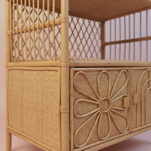 Étagères de présentation multifonctionnelles à quatre niveaux + 1 compartiment de rangement inférieur, deux portes de placard sculptées, bibliothèque écologique - Product Image 6