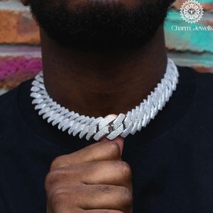 Charm Jewells Men's Moissanite <b>Statement</b> <b>Necklace</b> 925 Silver Rhodium Plated Geometric Link Chain Hip Hop Style - Product Image 5